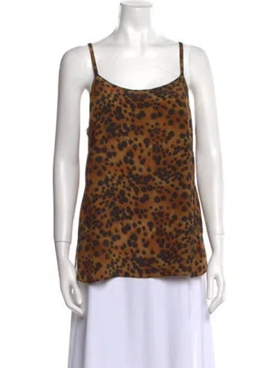 Pre-owned Leggiadro Silk Animal Print Top W/ Tags In Brown