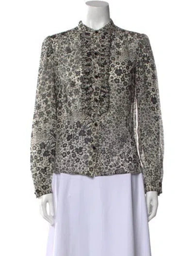 Pre-owned Leggiadro Silk Floral Print Blouse In Black