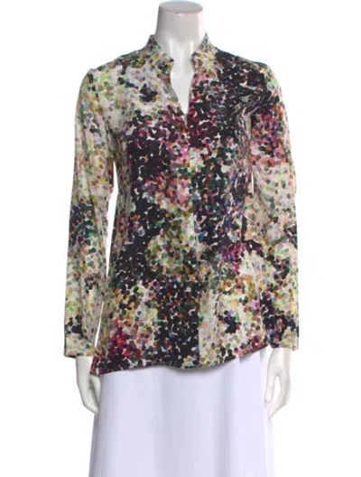 Pre-owned Leggiadro Silk Floral Print Blouse In Neutral