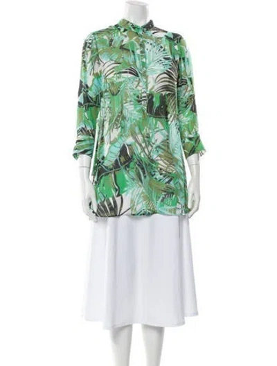 Pre-owned Leggiadro Silk Floral Print Blouse W/ Tags In Green