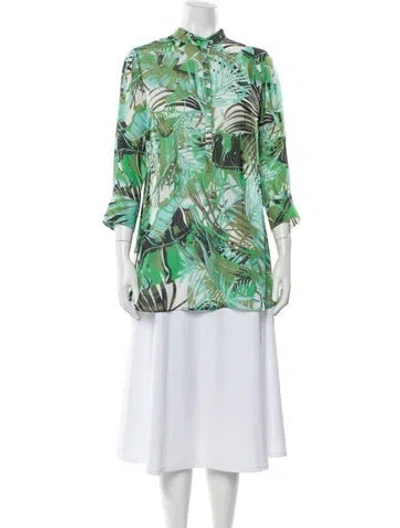 Pre-owned Leggiadro Silk Floral Print Blouse W/ Tags In Green