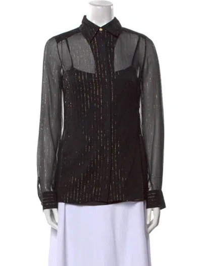 Pre-owned Leggiadro Silk Long Sleeve Button-up Top In Black