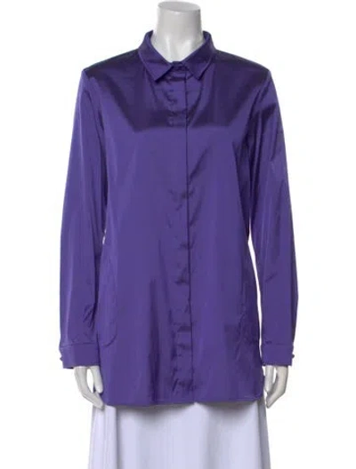 Pre-owned Leggiadro Silk Long Sleeve Button-up Top In Purple