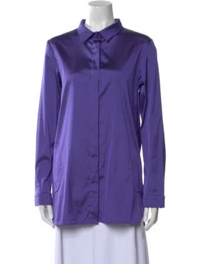 Pre-owned Leggiadro Silk Long Sleeve Button-up Top In Purple