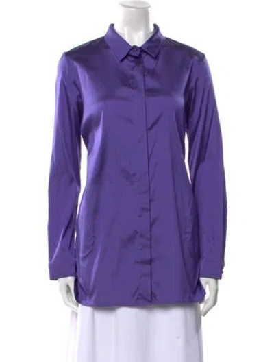 Pre-owned Leggiadro Silk Long Sleeve Button-up Top In Purple