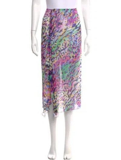 Pre-owned Leggiadro Silk Midi Length Skirt W/ Tags In Multi