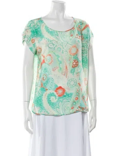 Pre-owned Leggiadro Silk Paisley Print Blouse W/ Tags In Green