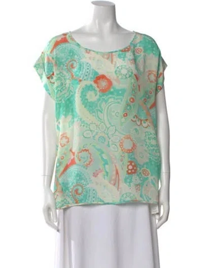 Pre-owned Leggiadro Silk Paisley Print Blouse W/ Tags In Green