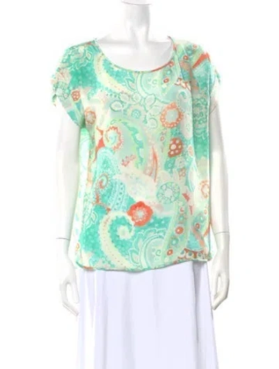 Pre-owned Leggiadro Silk Paisley Print Top W/ Tags In Green