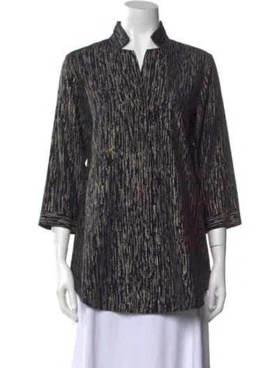 Pre-owned Leggiadro Silk Printed Blouse W/ Tags In Black