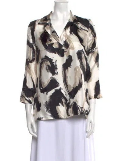 Pre-owned Leggiadro Silk Printed Blouse W/ Tags In Black