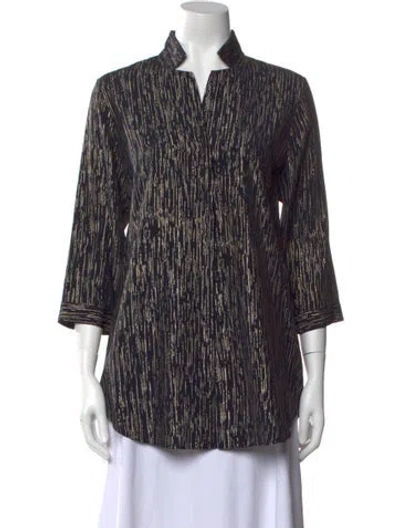 Pre-owned Leggiadro Silk Printed Blouse W/ Tags In Black