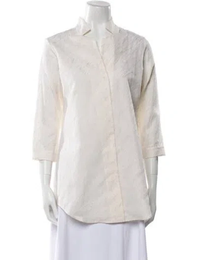 Pre-owned Leggiadro Silk Printed Button-up Top In Neutral