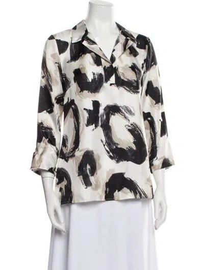 Pre-owned Leggiadro Silk Printed Button-up Top W/ Tags In Black
