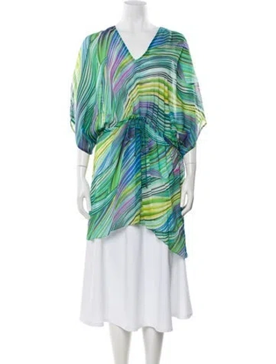 Pre-owned Leggiadro Silk Striped Tunic In Green