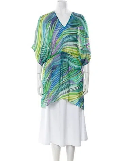 Pre-owned Leggiadro Silk Striped Tunic In Green