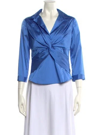 Pre-owned Leggiadro Silk Three-quarter Sleeve Blouse W/ Tags In Blue