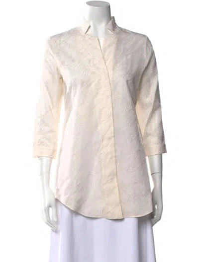 Pre-owned Leggiadro Silk Three-quarter Sleeve Button-up Top In Neutral