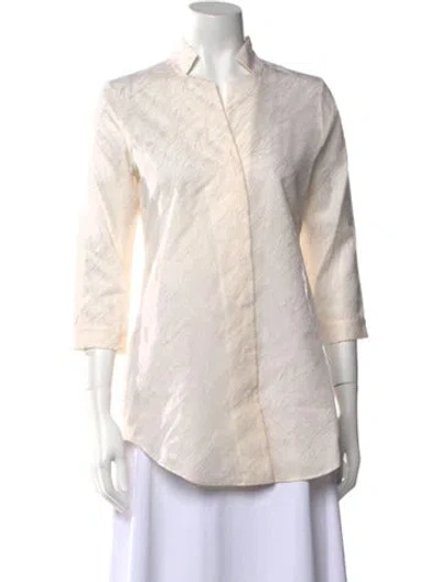 Pre-owned Leggiadro Silk Three-quarter Sleeve Button-up Top In Neutral