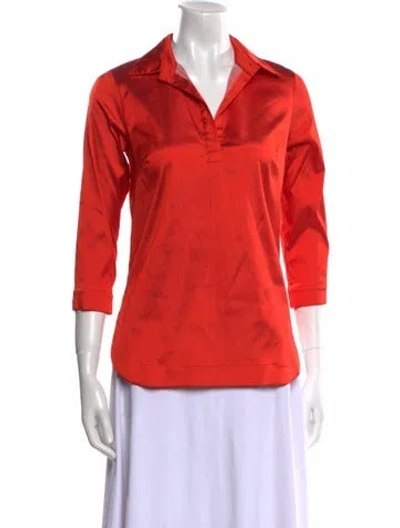 Pre-owned Leggiadro Silk Three-quarter Sleeve Button-up Top W/ Tags In Red