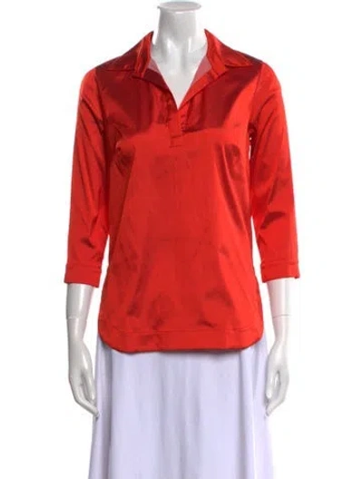 Pre-owned Leggiadro Silk Three-quarter Sleeve Button-up Top W/ Tags In Red