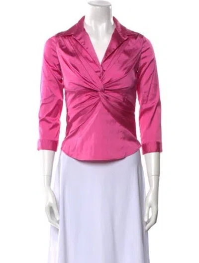 Pre-owned Leggiadro Silk Three-quarter Sleeve Crop Top In Pink