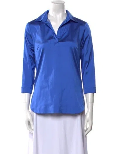 Pre-owned Leggiadro Silk Three-quarter Sleeve Polo In Blue