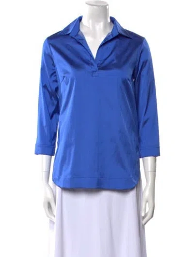 Pre-owned Leggiadro Silk Three-quarter Sleeve Polo In Blue