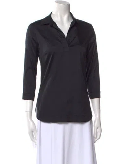 Pre-owned Leggiadro Silk Three-quarter Sleeve Top W/ Tags In Black