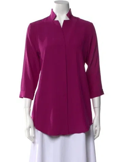 Pre-owned Leggiadro Silk V-neck Blouse In Purple