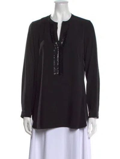 Pre-owned Leggiadro Silk V-neck Blouse W/ Tags In Black