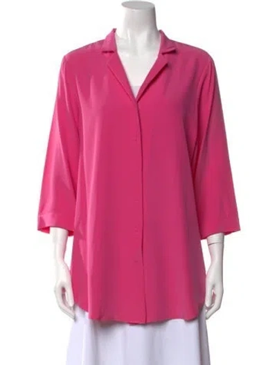 Pre-owned Leggiadro Silk V-neck Button-up Top W/ Tags In Pink