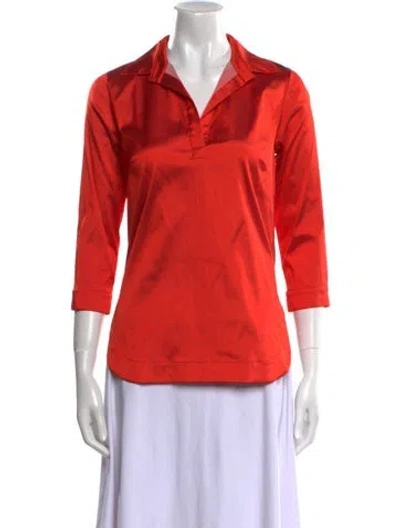 Pre-owned Leggiadro Silk V-neck Button-up Top W/ Tags In Red