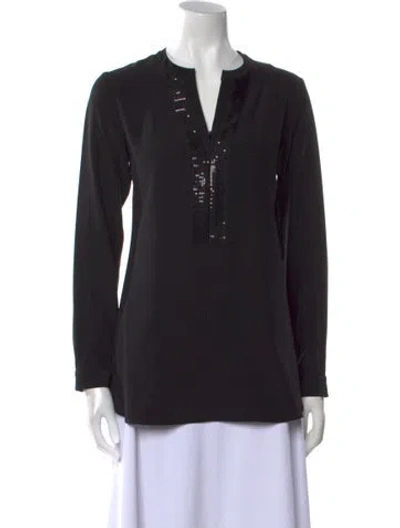 Pre-owned Leggiadro Silk V-neck Top In Black