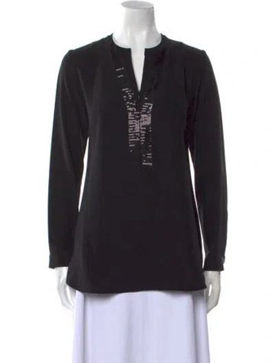 Pre-owned Leggiadro Silk V-neck Tunic In Black