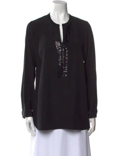 Pre-owned Leggiadro Silk V-neck Tunic In Black