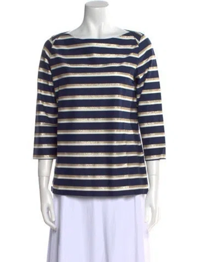 Pre-owned Leggiadro Striped Bateau Neckline Top W/ Tags