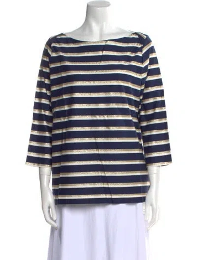 Pre-owned Leggiadro Striped Bateau Neckline Tunic W/ Tags