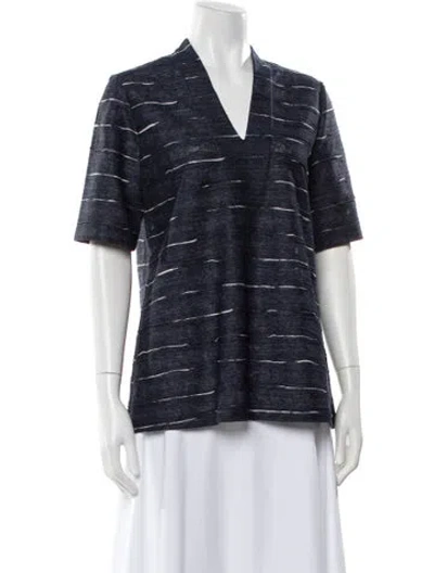 Pre-owned Leggiadro Striped V-neck Top W/ Tags In Blue
