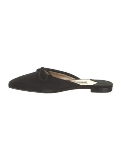 Pre-owned Leggiadro Suede Bow Accents Mules In Black