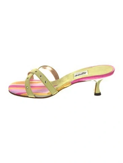 Pre-owned Leggiadro Suede Printed Sandals In Yellow