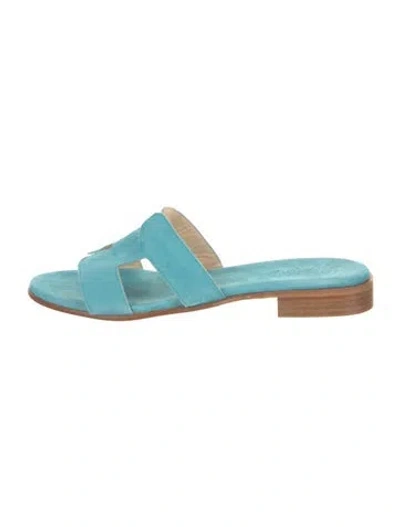 Pre-owned Leggiadro Suede Slides In Blue