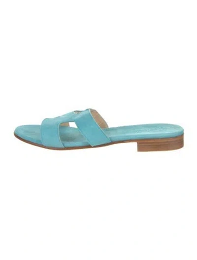 Pre-owned Leggiadro Suede Slides In Blue