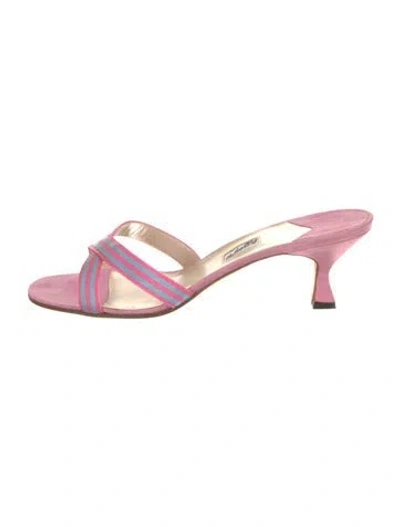Pre-owned Leggiadro Suede Striped Slides In Pink