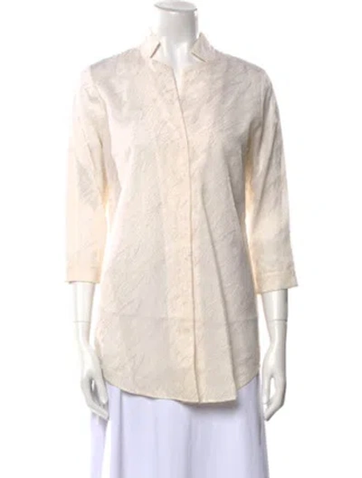 Pre-owned Leggiadro Three-quarter Sleeve Button-up Top In Neutral