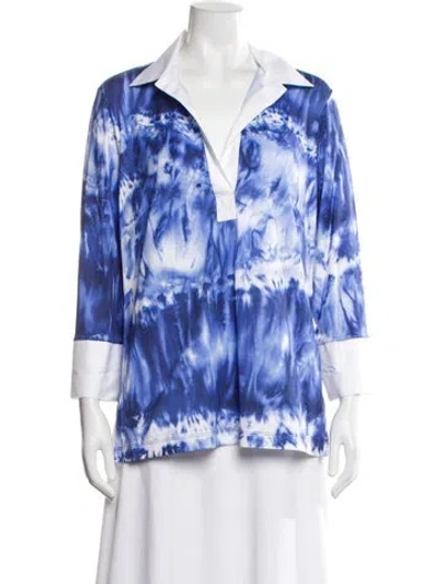 Pre-owned Leggiadro Tie-dye Print Three-quarter Sleeve Top In Blue