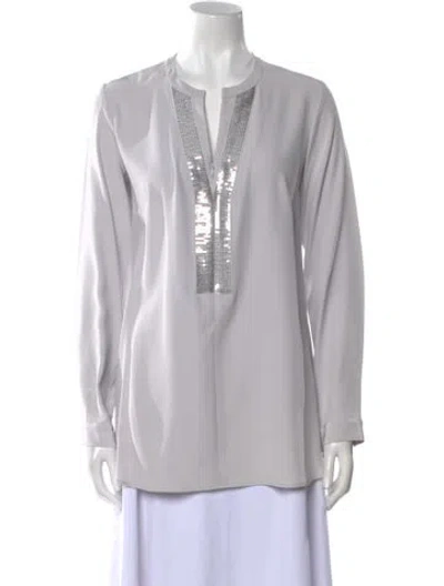 Pre-owned Leggiadro V-neck Long Sleeve Blouse In Neutral