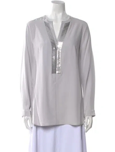 Pre-owned Leggiadro V-neck Long Sleeve Tunic In Neutral