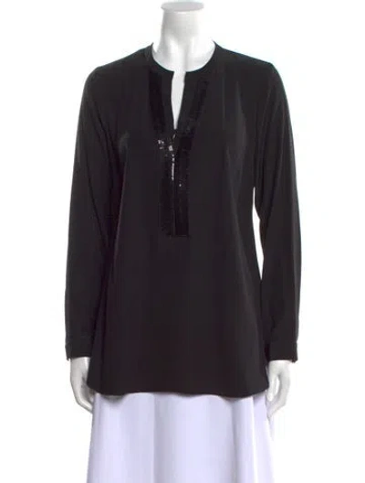 Pre-owned Leggiadro V-neck Long Sleeve Tunic W/ Tags In Black