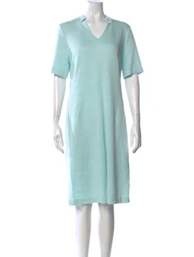 Pre-owned Leggiadro V-neck Midi Length Dress In Blue